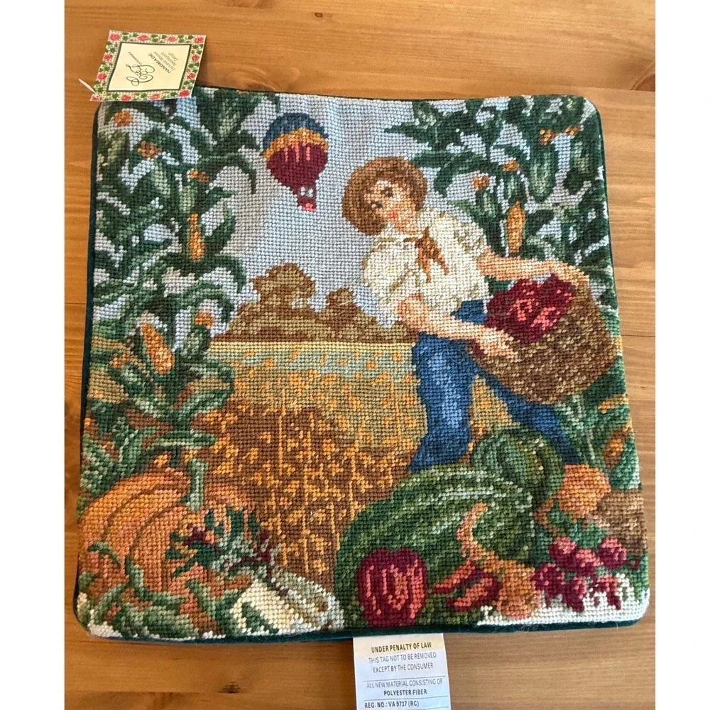 C&F Home‎ Wool Needlepoint Farmer Boy Pillow Cover New with Tags